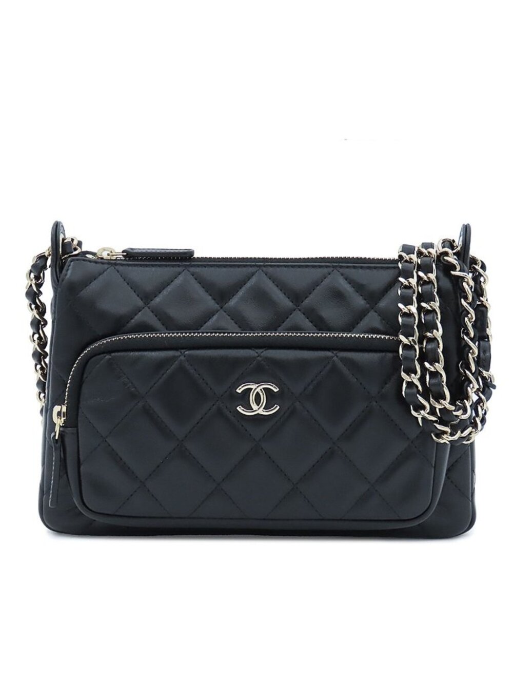Chanel Chain Shoulder Bag Quilted Black Gold Lambskin